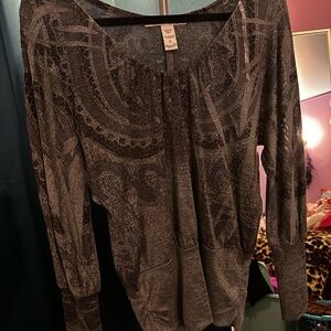 Gray Patterned Long Sleeve Top